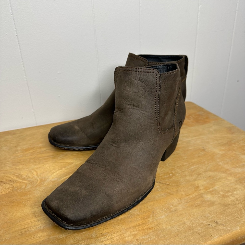 Born Rascal Boot Size 8.5/40 Brown Taupe Oiled Leather Block Heel Bootie - Picture 4 of 12